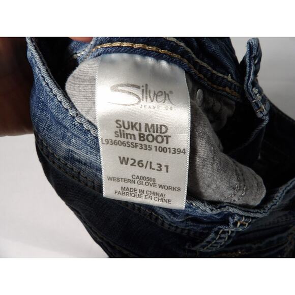 Suki Mid Slim Boot Jeans 26x31 Dark Wash Jewels Bling Pockets Y2K Rockabilly Vtg - Picture 13 of 16